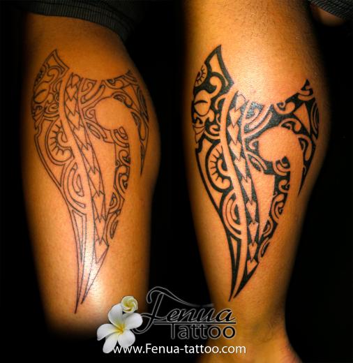 2b°) Tattoo de tiki polynesien sur le mollet
